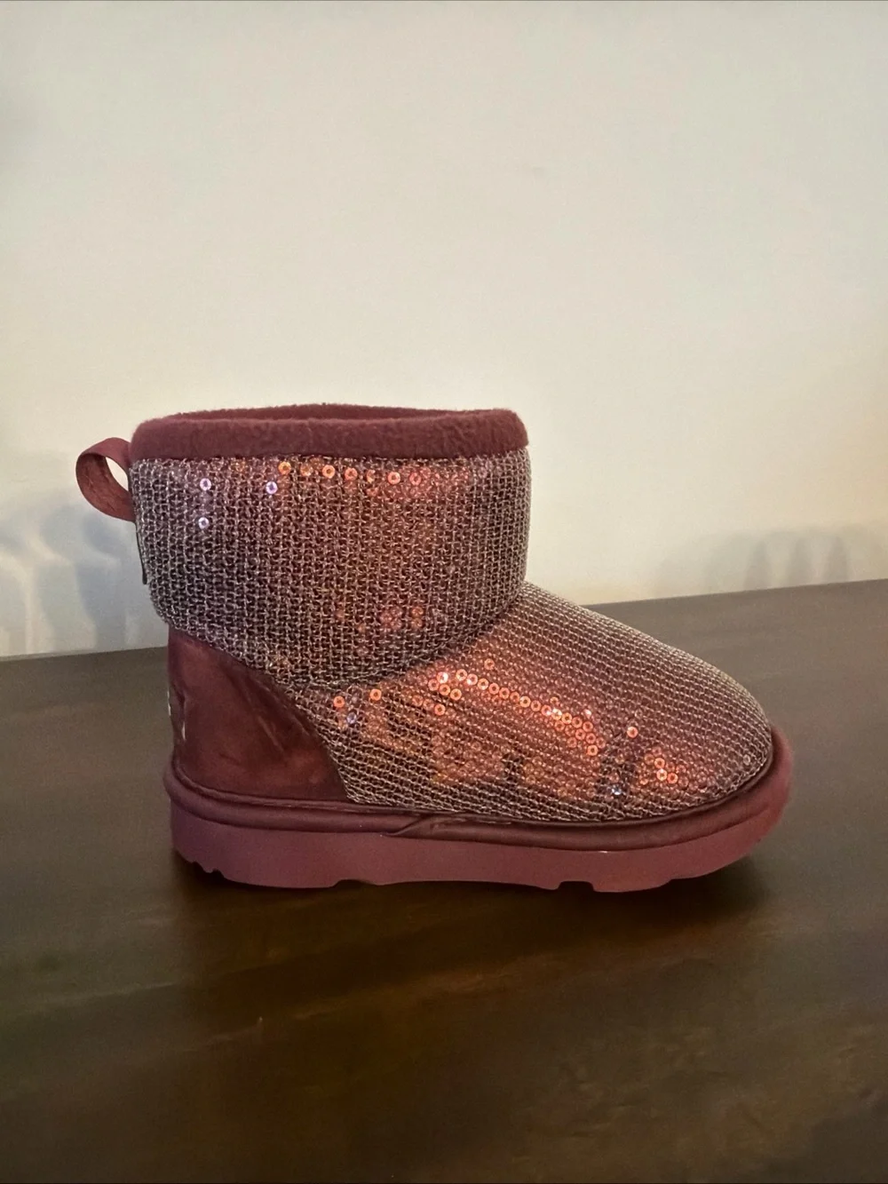 UGG Kids Mini Mirror Ball Boot - Burgundy Sequin - Size 10